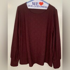 Ann Taylor Factory Maroon Eyelet Ling Sleeve Top